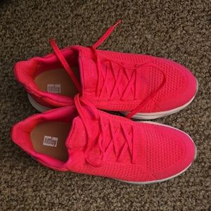 Fitflop Women's Bright Pink Knit Lace-Up Athletic Sneakers